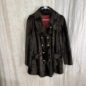 Montgomery Wards Vintage Woman’s Double Breasted Lined Faux Fur Coat Brown Lg